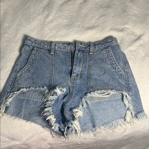 Signature8 Blue Frayed Jean Shorts